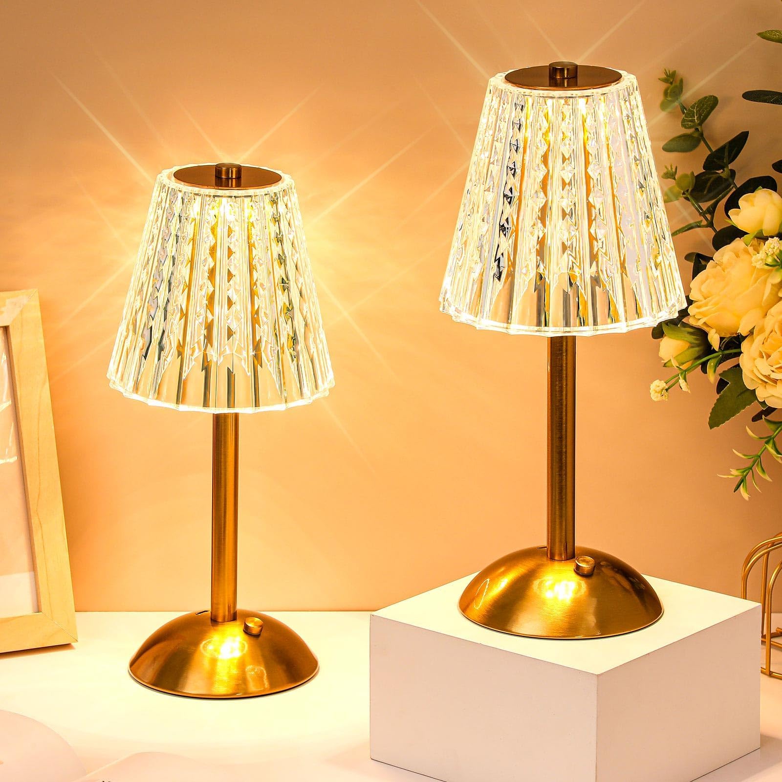 Liliful 6 Pcs Cordless Table Lamp Rechargeable Touch LED Small Gold Portable Battery Operated USB-c Desk Lamp 3 Color Dimmable for Bedroom Living Room Dining (Gold,Classic Style)