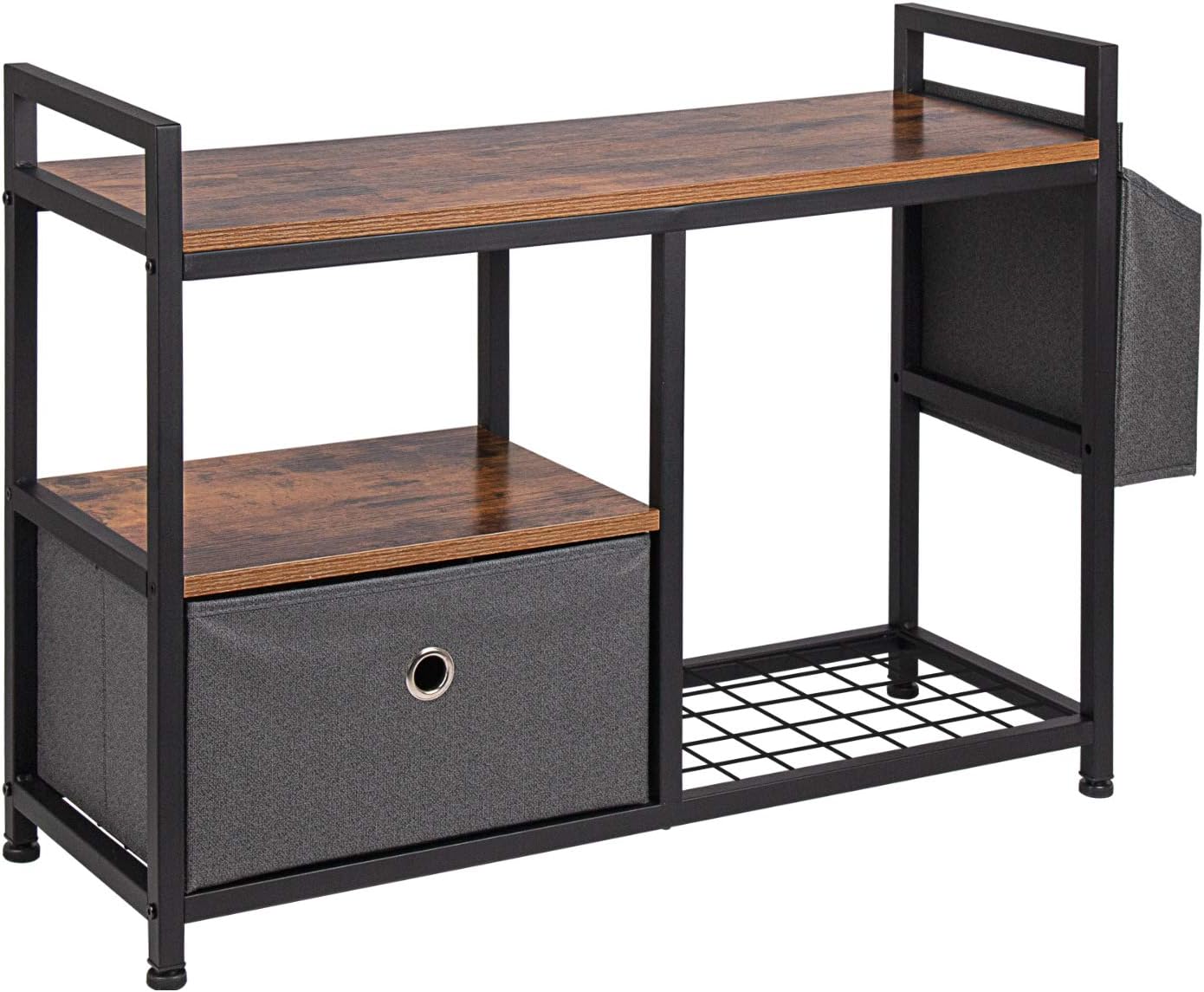 🛒 Flаѕh Sаlе Leopard Shoe Rack Bench, 2 Tier Entryway Shoe Storage Organizer Shelf with Folding Drawer for Entryway, Bedroom and Living Room, Shoe Benches with Storage, Rustic Brown