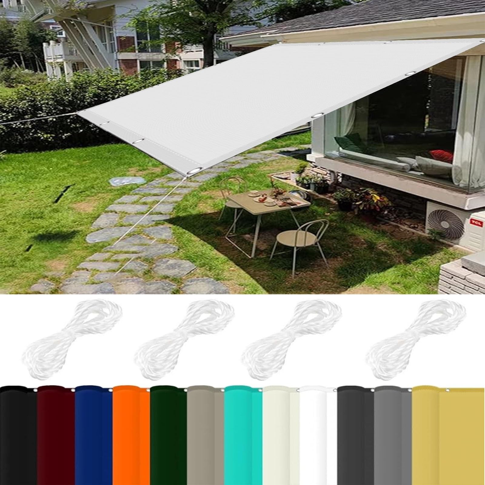 Voile d'ombrage imperméable haut de gamme 1,8x9m blanc résistant à l'eau pour terrasse