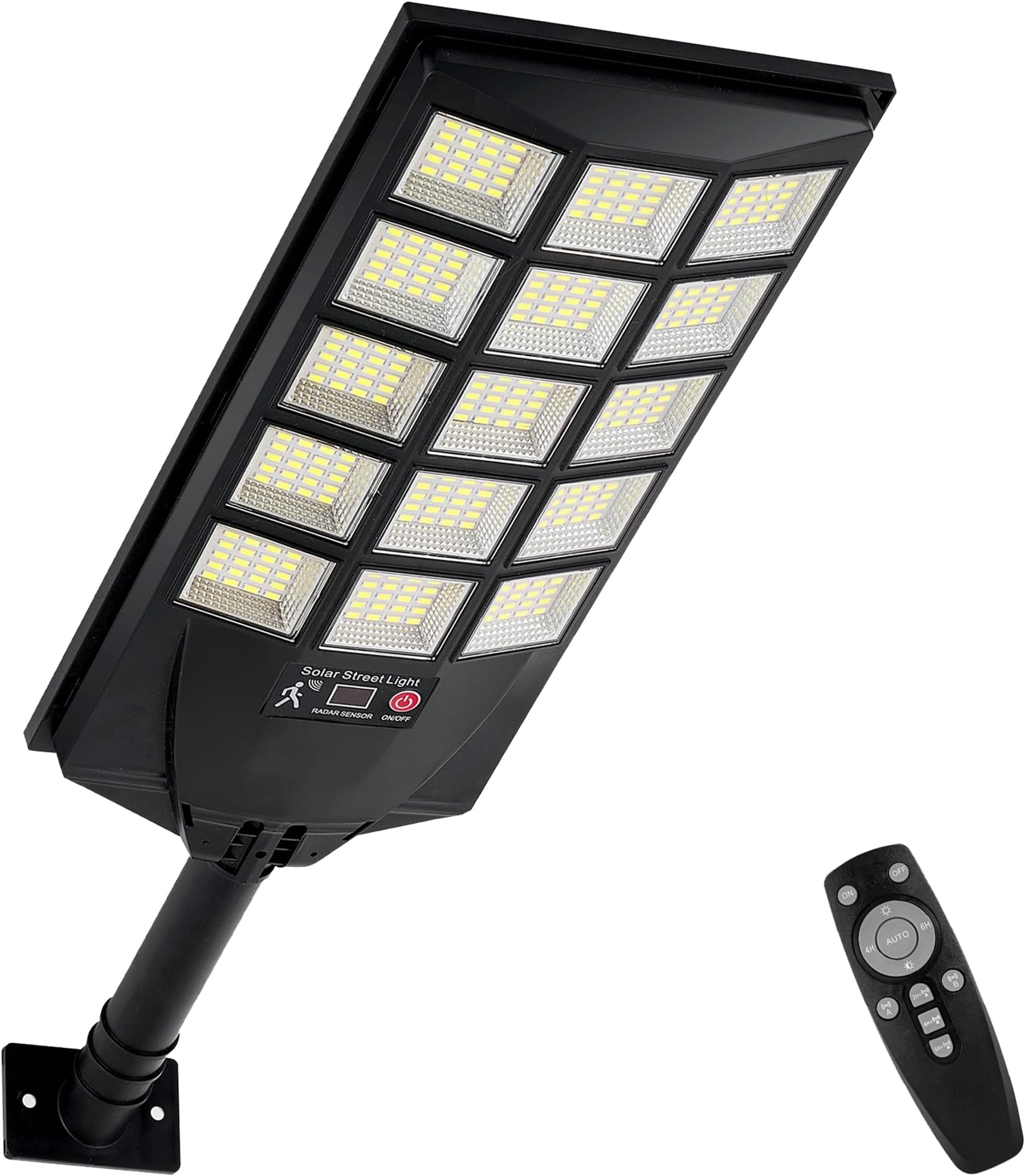 Solar Lights Outdoor Waterproof, 6500K Dusk to Dawn Solar Street Light Motion Sensor with Remote Control, LED Security Light for Outside Garden Yard Parking Lot, Oudoor Flood Lights, 1PACK