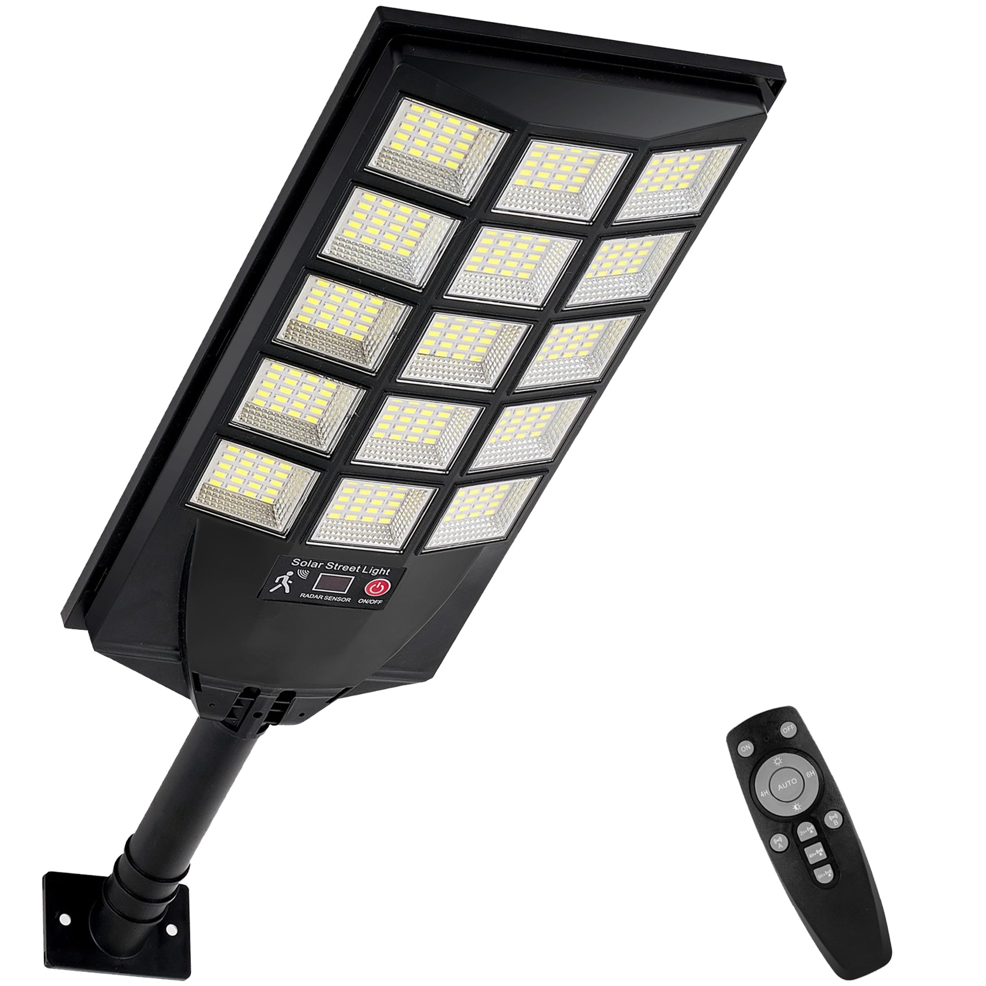 Solar Lights Outdoor Waterproof, 6500K Dusk to Dawn Solar Street Light Motion Sensor with Remote Control, LED Security Light for Outside Garden Yard Parking Lot, Oudoor Flood Lights, 1PACK