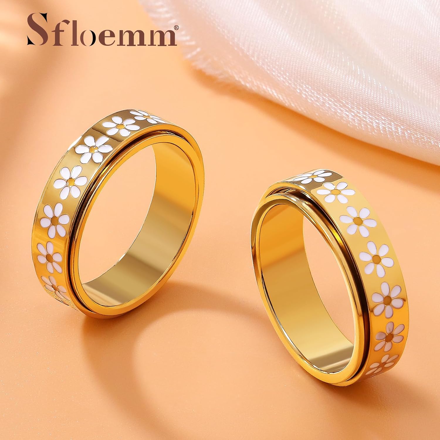 Daisy Fidget Ring for Anxiety Relief - 18K Gold Plated Spinner Band for Stress Relief,Stainless Steel Statement Flower Ring for Women,Thoughtful Gift for Birthday Valentine's Day,Size 6-10 - Image 6