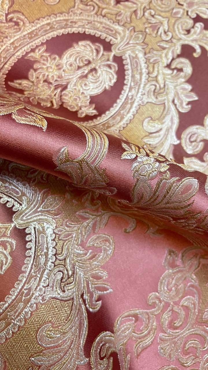 Luxurious Woven Jacquard Damask Heavy Furnishing Fabric for Upholstery, Sofa, Chair, Cushion Covers, Head Board - Width 54 inches - Fabric by The Yard (Maroon)