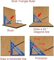 Vista 6 de ASNOMY Regla triangular de 7 pulgadas y 12 pulgadas, transportador cuadrado de viga negra, regla triangular de aleación de aluminio de alta