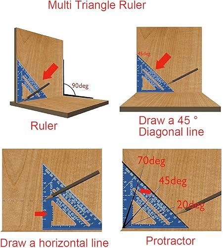 Miniatura 6 de ASNOMY Regla triangular de 7 pulgadas y 12 pulgadas, transportador cuadrado de viga negra, regla triangular de aleación de aluminio de alta