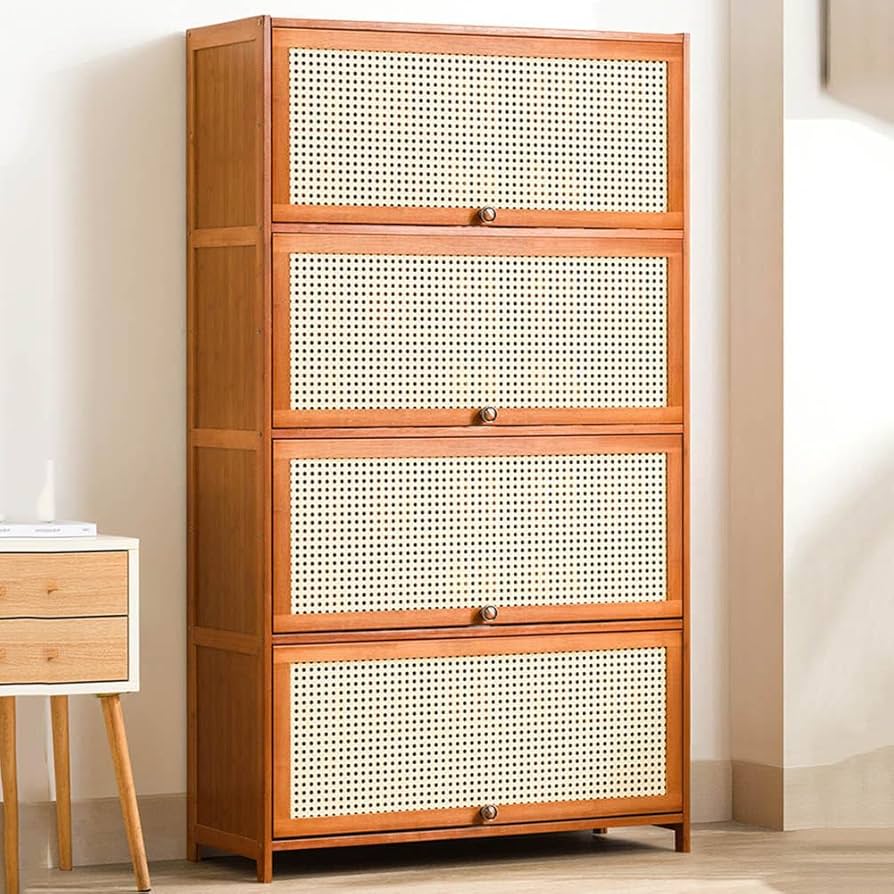 Amazon｜Floralies 下駄箱 大容量 天然竹製 扉付き シューズ