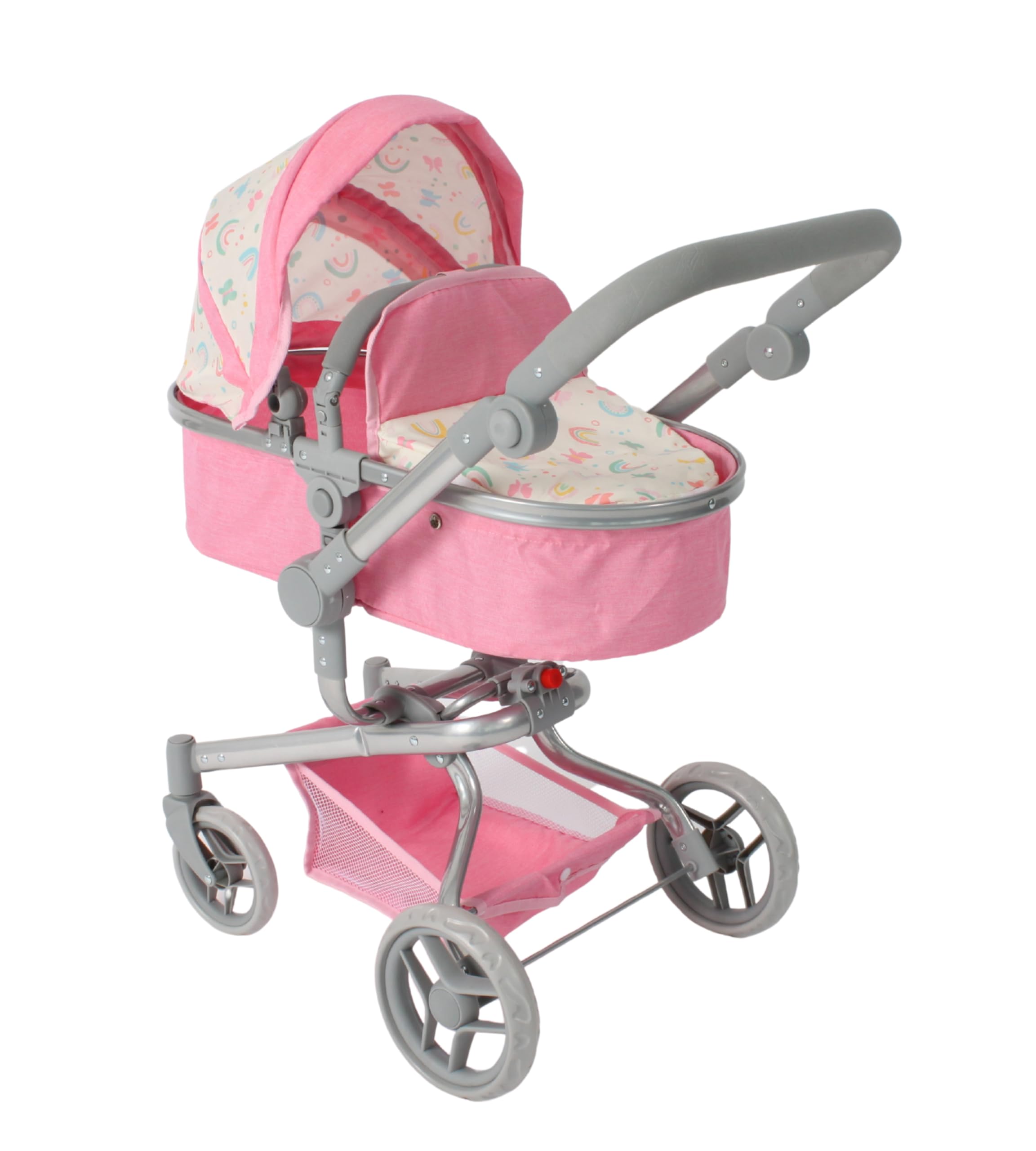 Bayer Chic 2000 Puppenwagen Yolo | 2in1 Schwenkschieber Kombi Regenbogen | Großer 2in1 Kombi-Puppenwagen mit Schwenkschieber & wendbarem Sitz. Regenbogen Rosa, flexibler Griff 46-82 cm.