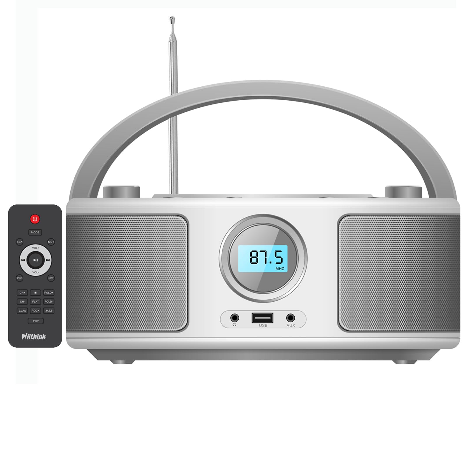 Portable CD Player Boombox with FM Radio - Bluetooth, Remote Control, USB, Headphone Jack, AUX-in, Stereo Sound Speakers for Home, Office, Gift