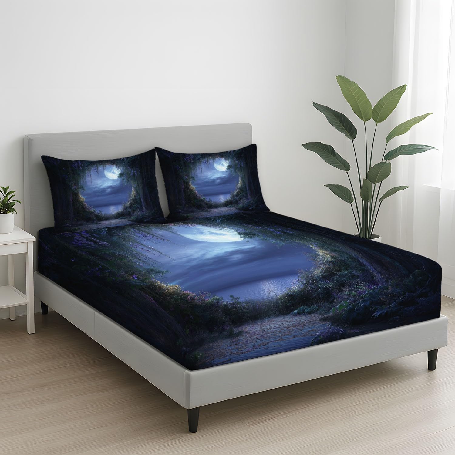 Drap-Housse 90x190 Bleu Anti-Plis avec Grand Bonnet 30cm Microfibre