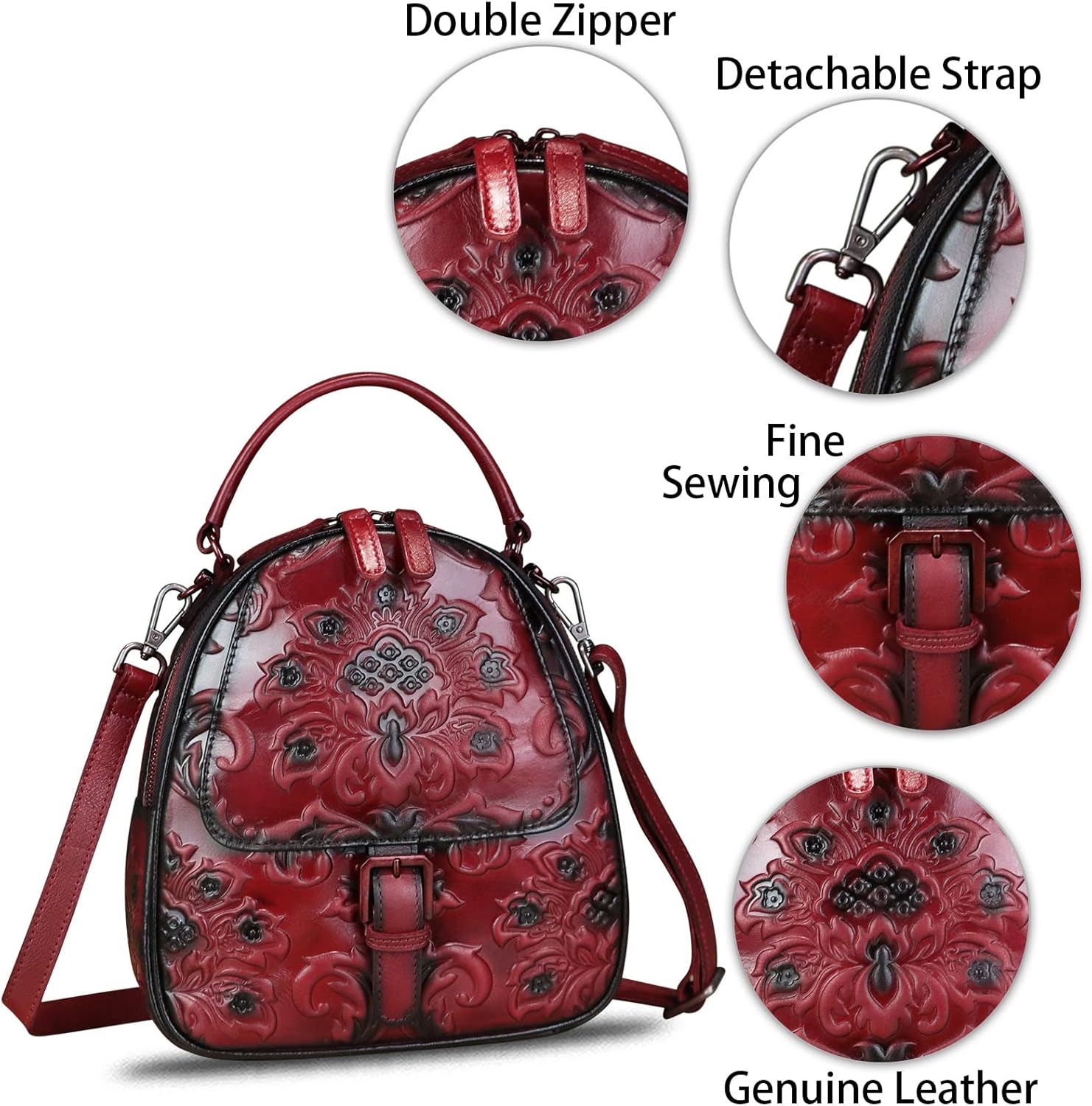 Genuine Leather Backpack for Women Crossbody Shoulder Bag Vintage Rucksack Fashion Knapsack Purse Daypack Bag (Red)