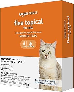 Amazon Basics Preventative Topical Flea Treatment for Medium Cats (5-9 Pounds), 4 Count