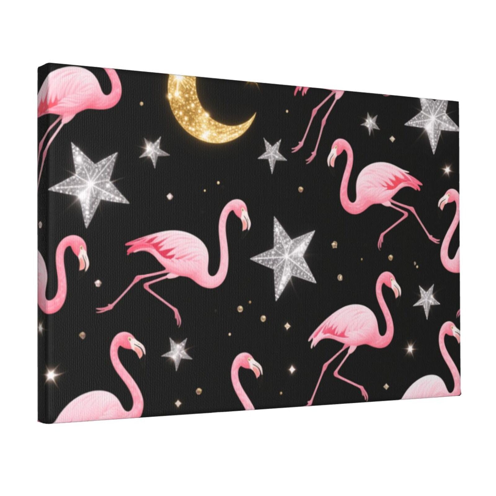 Fodpand Flamingos Unframed Canvas Wall Art,Modern Posters Print Wall Decor Canvas Oil Painting For Bedroom Living Room Bathroom Wall Hanging Artwork Ready To Hang 12"X18"