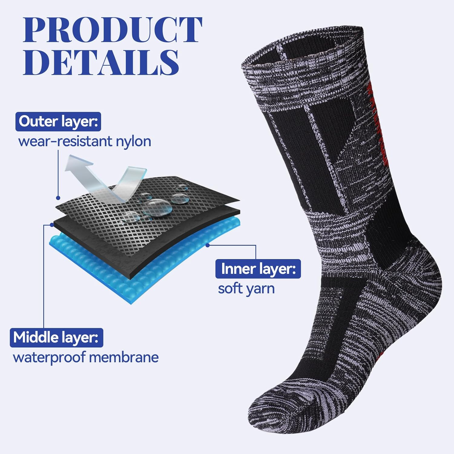 Jspupifip Unisex Waterproof Socks Water Resistant Socks Waterproof Breathable Hiking Wading Skiing Fishing Sock for Men Women - Image 3