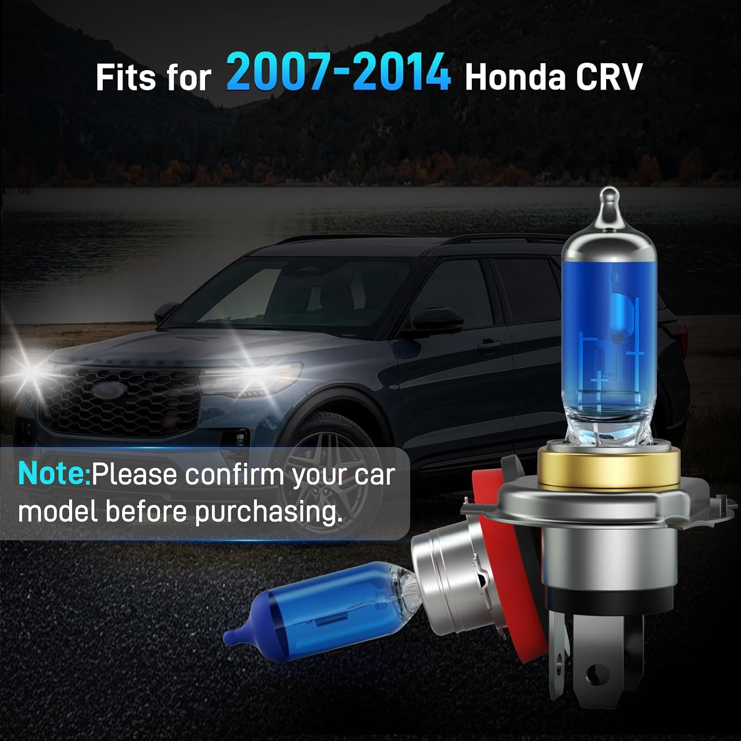 Fits for 2007-2014 Honda CRV Halogen Headlight Bulbs Combo, Ultra Bright 5000K White Halogen Bulbs and Fog Light Bulbs, Plug and Play, 4 Pack