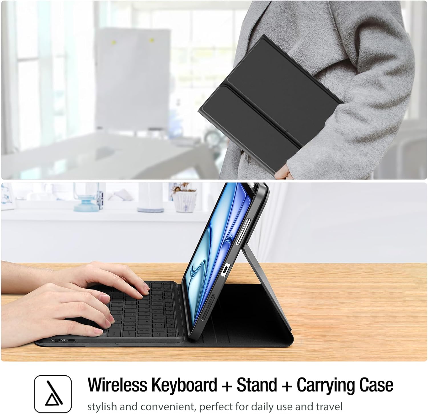 ProCase Touchpad Keyboard Case for iPad Air 11 Inch M4/M3/M2 & Air 5/4 10.9, Detachable Keyboard with Precision Multi-Touch Trackpad, Slim Protective Case with Pencil Holder for Work & Travel-Black