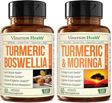 Turmeric Boswellia & Turmeric Moringa Natural Joint Support, Energy & Digestive Health Supplement Bundle for Men & Women