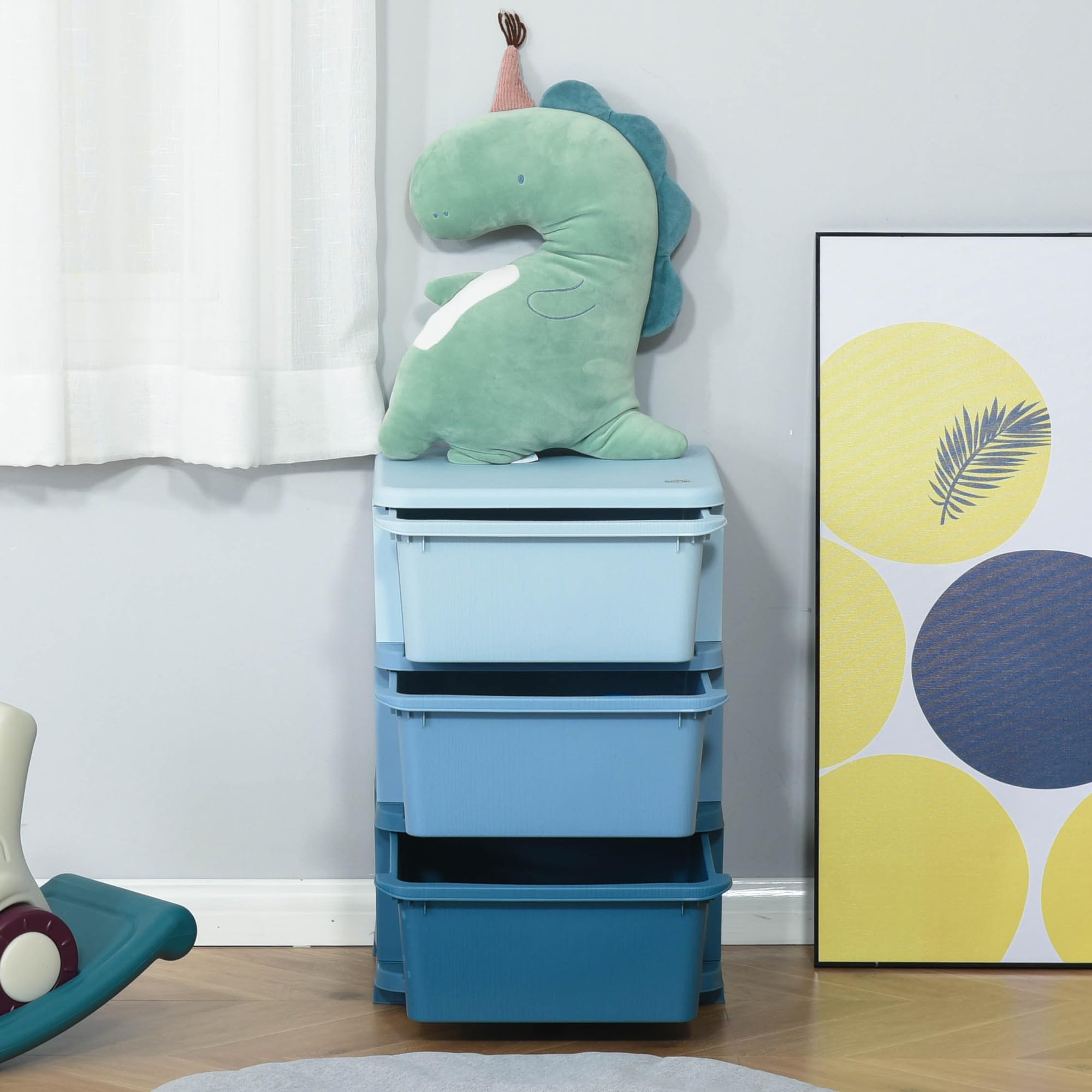 HOMCOM Cassettiera 6 Cassetti per Bambini 3-6 Anni con Bordi Arrotondati, Mobile Portagiochi in PP, 37x37x56.5cm, Blu