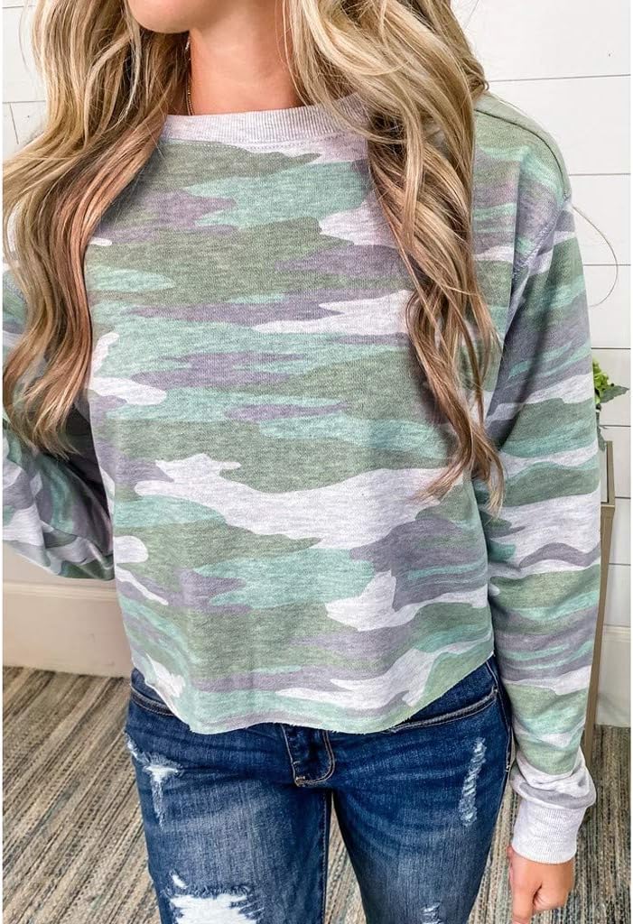Crew-Neck Camouflage Blouse 452 Women's Tops Cotton Long Sleeve Rap Breastfeeding Maternity Mock yun 2692 Tunic Crochet Animal Waist Suit Tray Swim Cowl Size Peplum : Clothing, Shoes & Jewelry