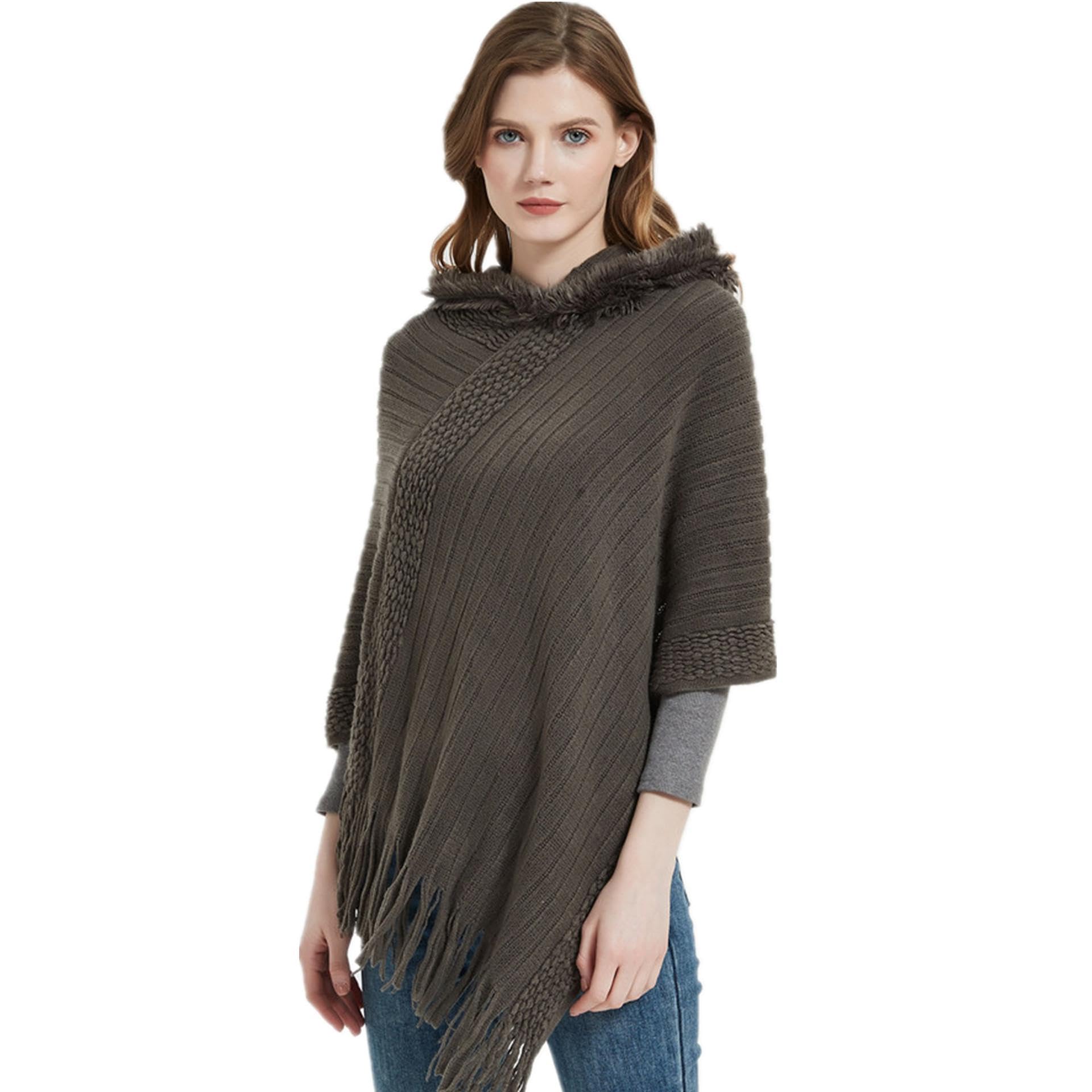 Sciarpa Donna Scialle Uomo Scialle Mantella con Cappuccio con Nappa A Righe Tinta Unita Primavera, Autunno E Inverno da Donna