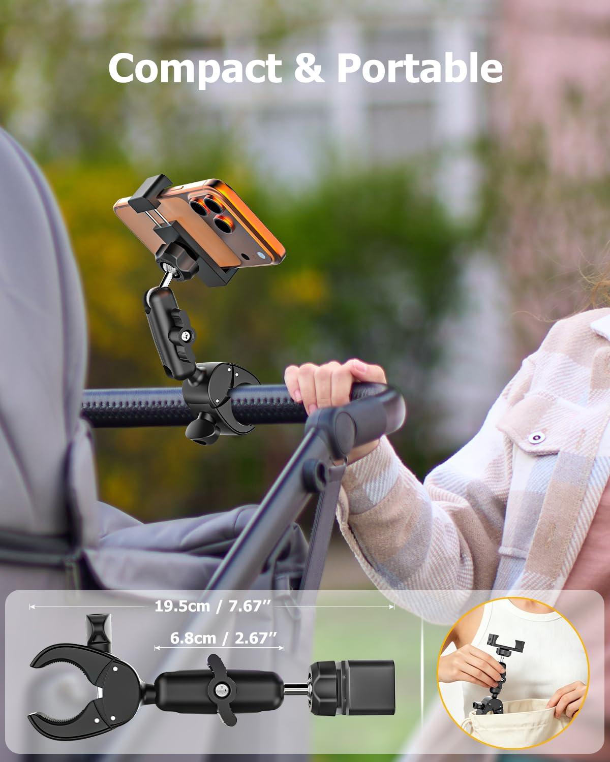 Kinderwagen Handyhalterung - 360° Metallarm & Extrem Stabil