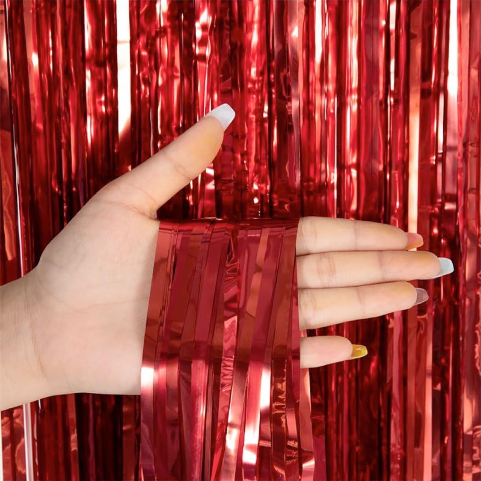 Lametta gordijn rood - 200 x 100 cm - glittergordijn voor deurkozijn als decoratie, feest, bruiloft, verjaardagsdecoratie voor kinderen en volwassenen (Rood
