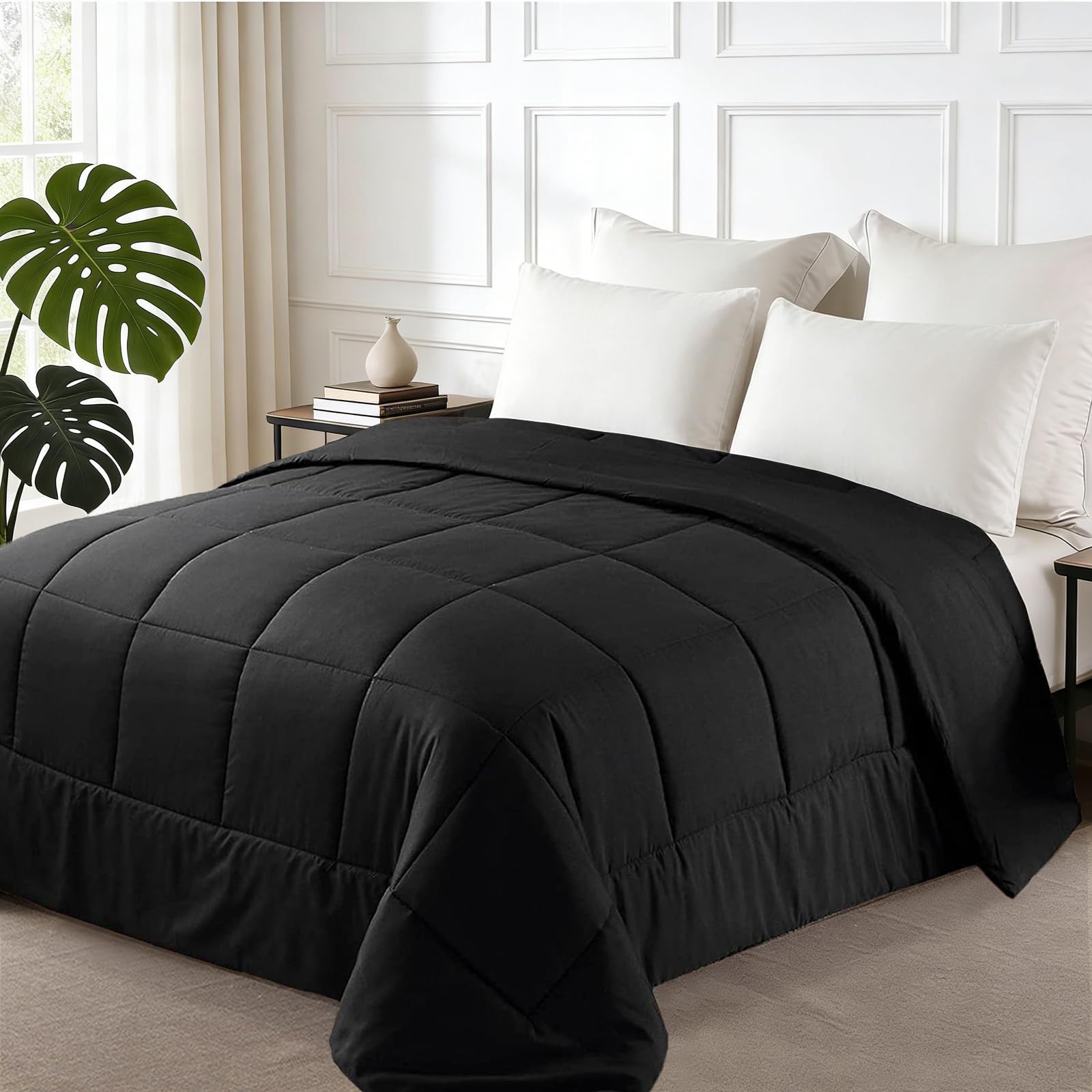 Exclusivo Mezcla 7.5 Tog Super King Size Duvet All Seasons, Ultra Soft Reversible Coverless Duvet, Lightweight Down Alternative Comforter, 260x220 cm Black