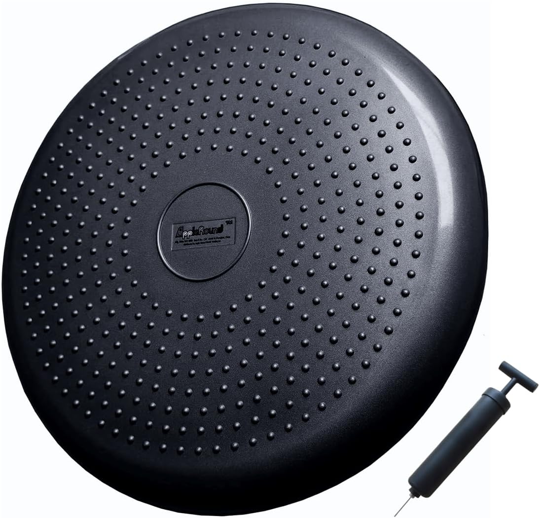 AppleRound Inflated Wobble Cushion with Hand Pump, Air Stability Board (Extra Thick), Core Balance Disc for Adults, Sensory Wiggle Seat for Kids, Flexible Seating for All Age, 13.5in / 34cm Diameter