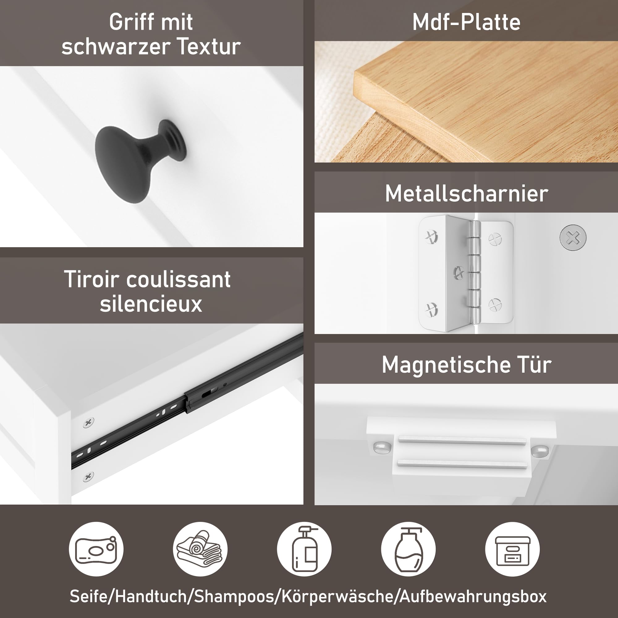 51 x 46 x 85 cm, mueble de baño de pie con lavabo, lavabo completamente lacado, estante para puerta, cajón silencioso con gran capacidad, estante ajustable, lavabo de cerámica, color blanco
