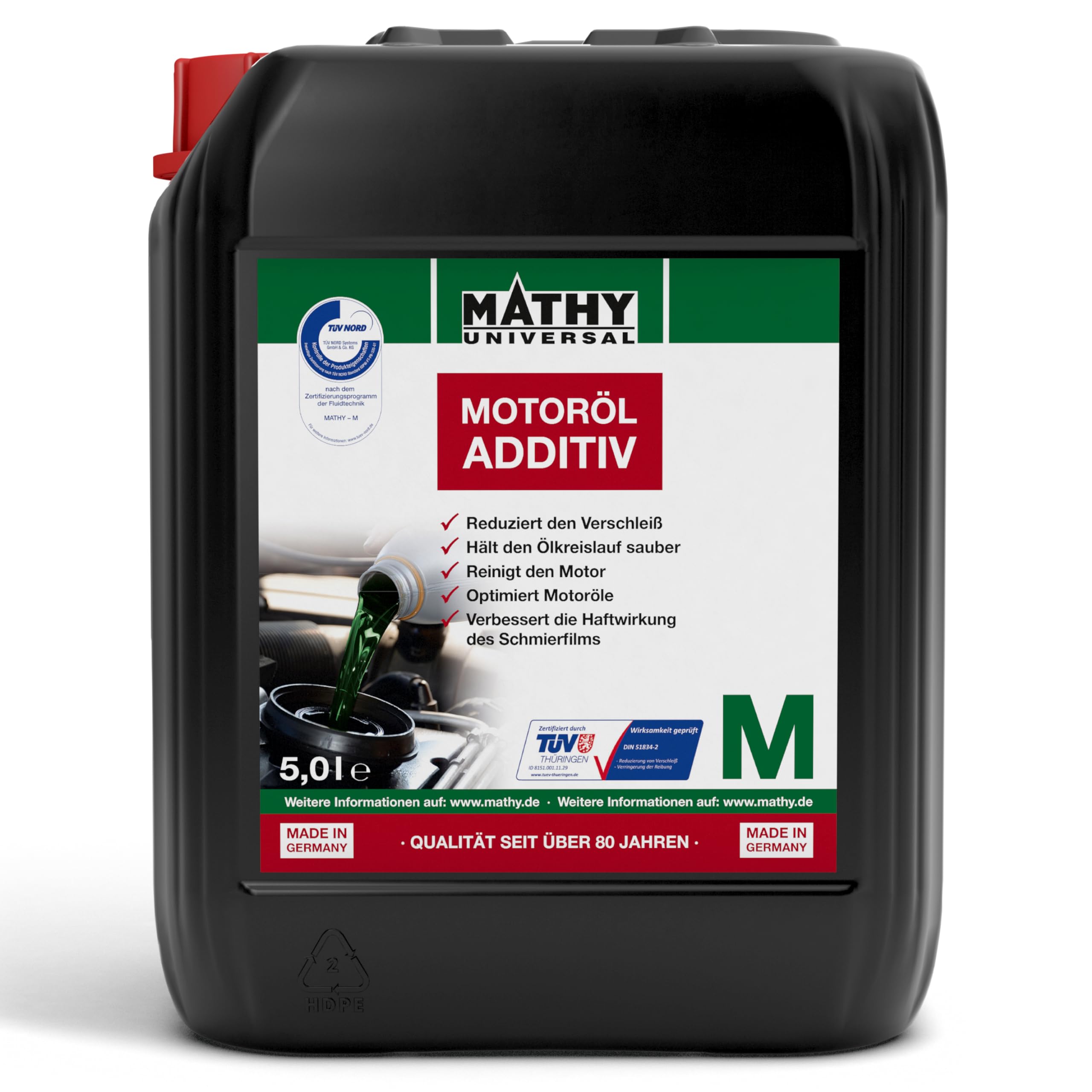 MATHY-M Motoröl-Additiv (5,0 l) - Verschleißschutz & Reinigung für Motoren Aller Art – Motor Öl-Zusatz für Diesel/Benzin/Gas Motoren
