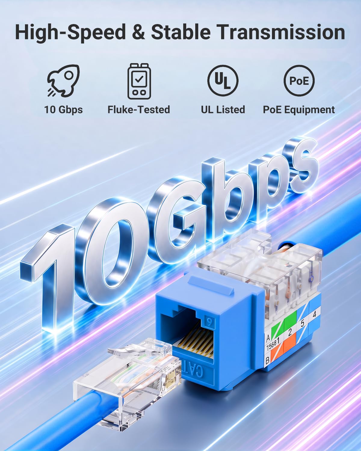 VCE UL Listed Cat6 Keystone Jacks 10Gbps 25-Pack, Blue — Amazon image 2