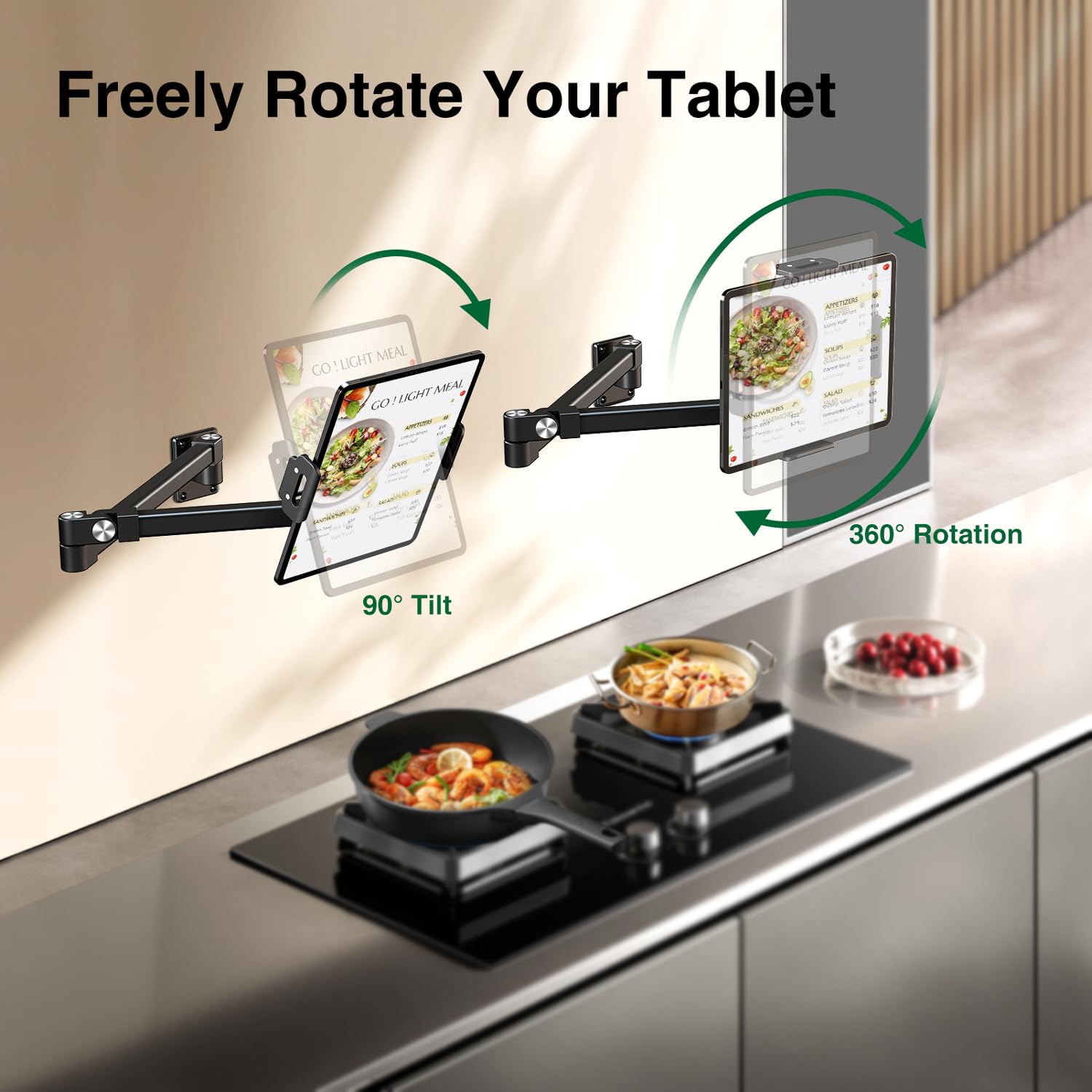 elitehood Supporto da parete per iPad, braccio lungo, estensibile, in alluminio, per tablet, casa, cucina, ufficio, compatibile con iPad Pro, Air, Galaxy Tab, Kindle, iPhone e tutti i tablet da 4,7-13