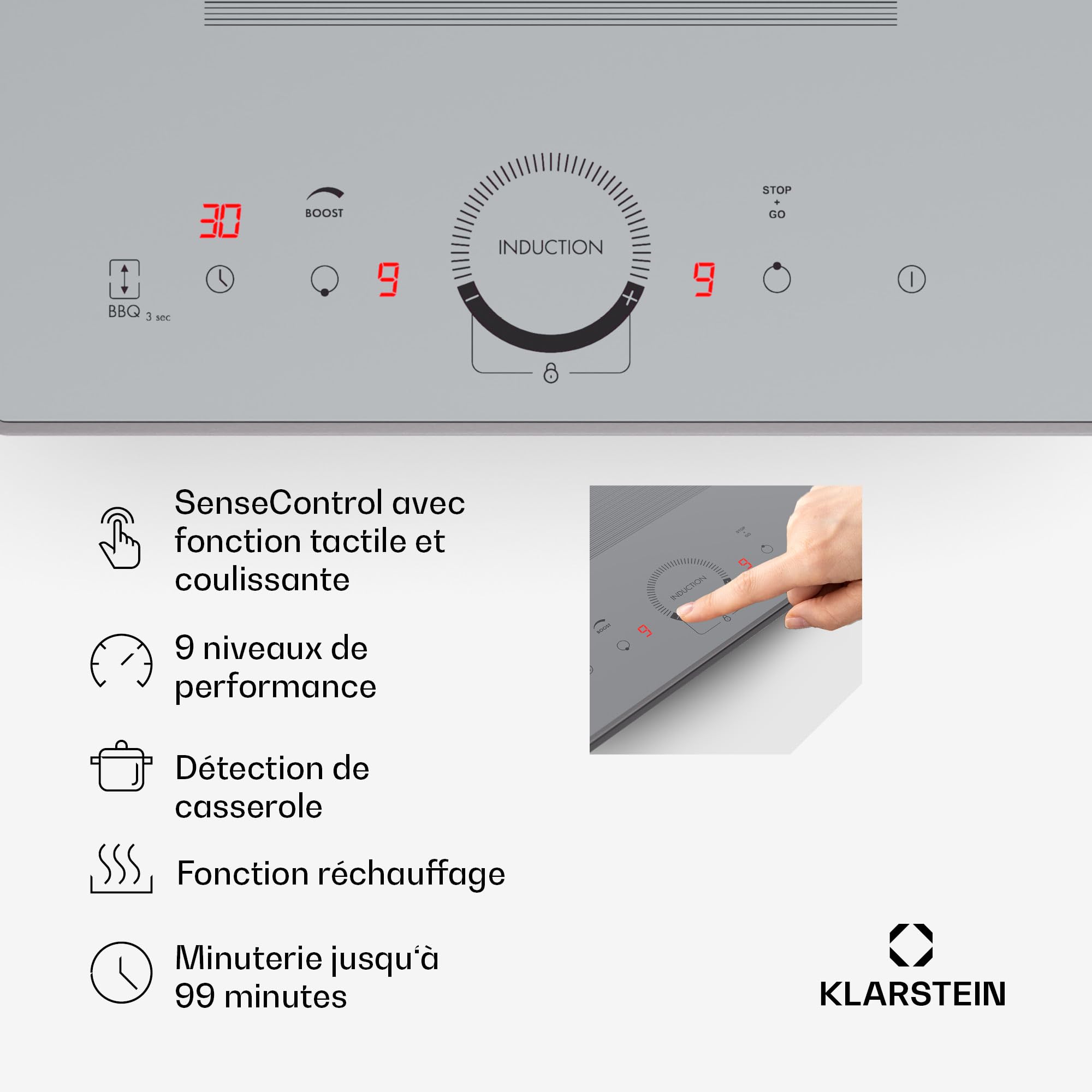 Klarstein Plaque Induction 3500W, Plaque de Cuisson Electrique à Induction, Encastrées 2 Feux, Tables de Cuisson Encastrable, Contrôle Tactile, Rechaud Electrique pour la Cuisine