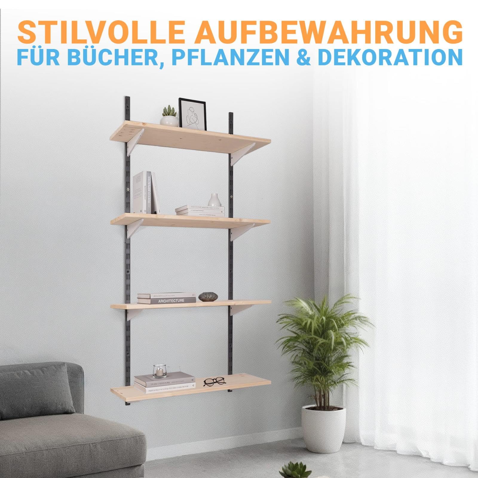 · Scaffale da parete in metallo con ripiano · Scaffale in 50 varianti · Altezza: 100 cm · 3 ripiani in 80 x 20 cm (larghezza x profondità) · Colore: nero/bianco · Sistema di scaffalatura a