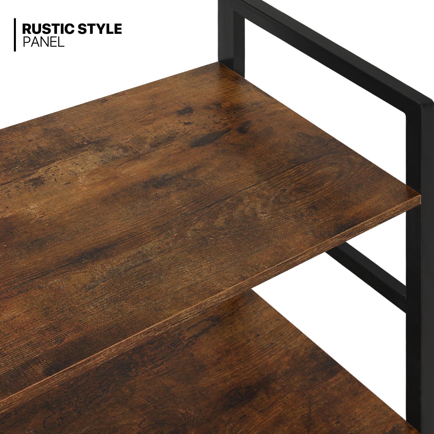 MoNiBloom 4-Tier Bookshelf, Industrial Bookcase w/Metal Frame Open Back Storage Display Shelves for Living Room Study Room, Rustic Brown