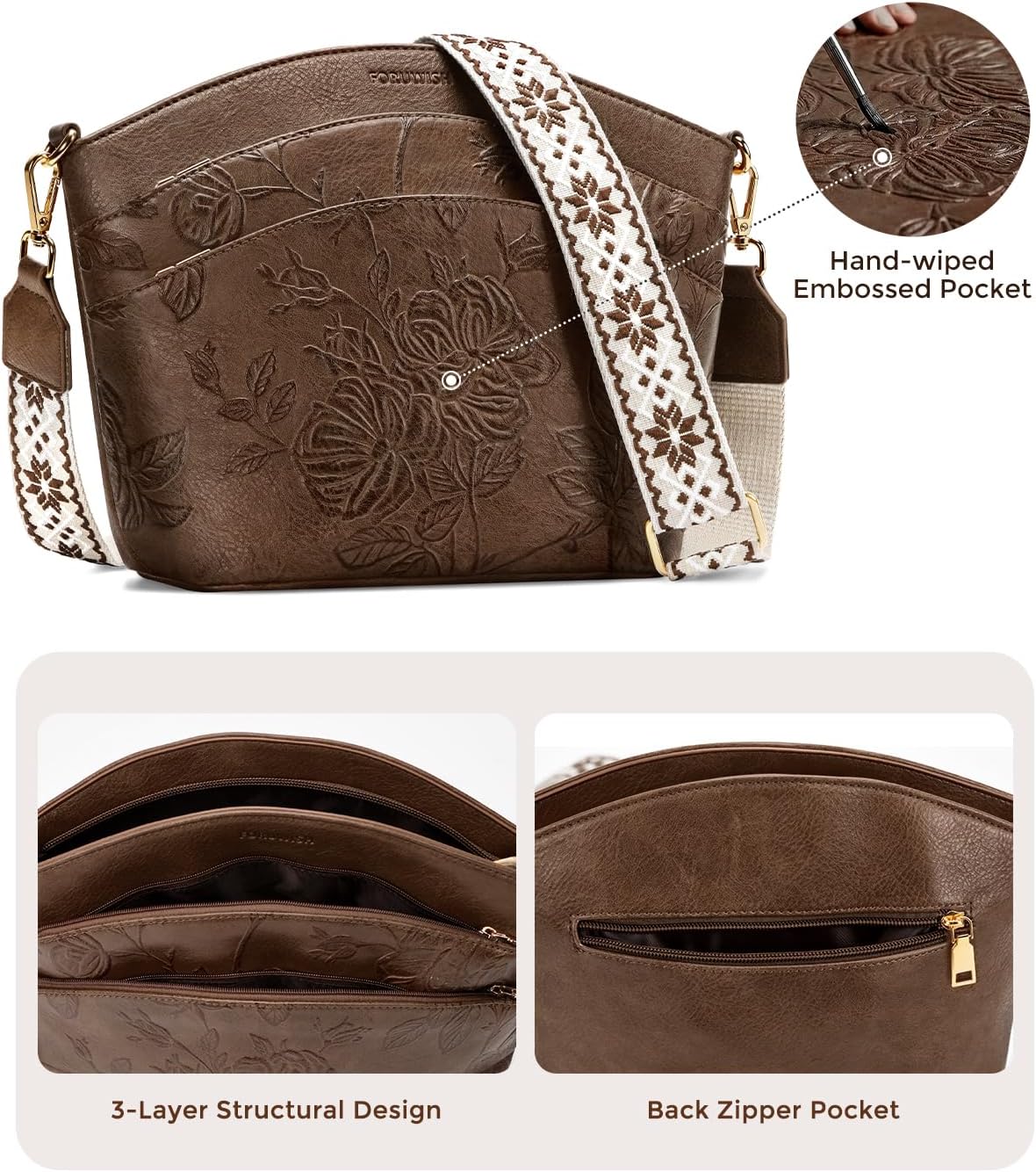 Crossbody Bags for Women Travel Vegan Leather Crossbody Purses Handbags Shoulder Bag with Adjustable Boho Strap