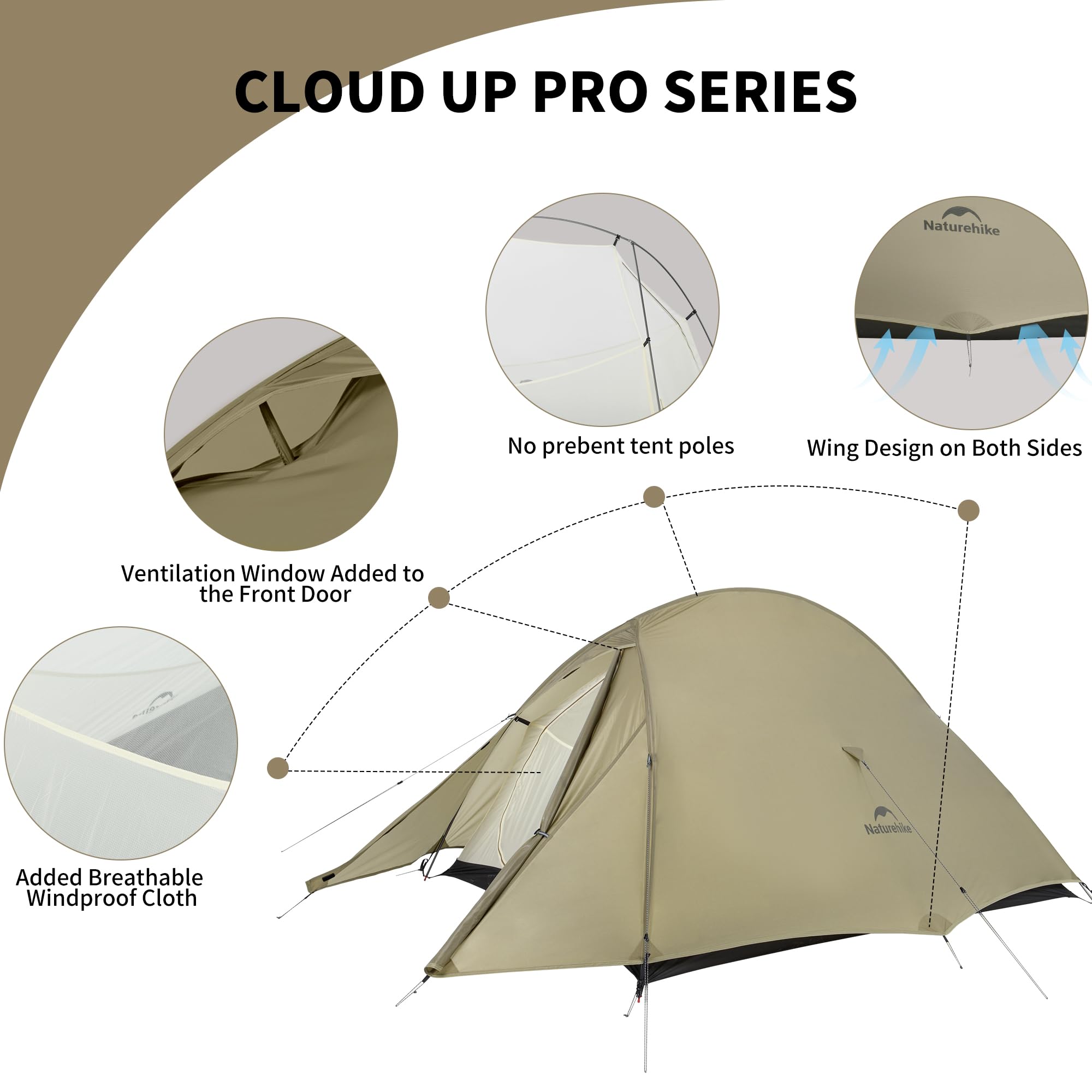 Naturehike Cloud up pro Tenda da Campeggio Leggera per 1 Persona, Facile da Montare, Antivento e Impermeabile, Tenda a Cupola per Viaggi All'aperto e Trekking