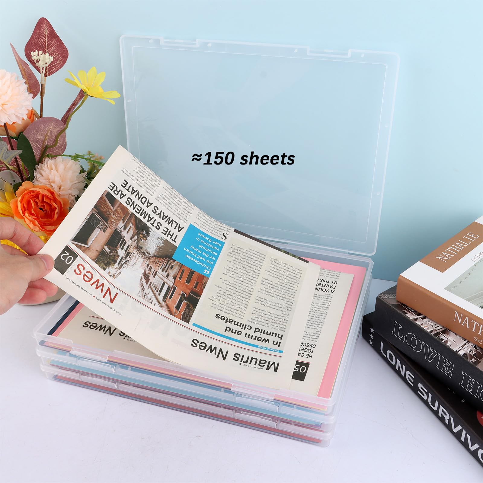 8er-Pack Tragbare Archivbox A4, Dokumentenbox A4 Kunststoff Transparent, Stapelbare Tragbare Multifunktionale Box A4 Kunststoff für Dokumente, Briefe, Sammelalben, 30.5x22.3x2.2CM