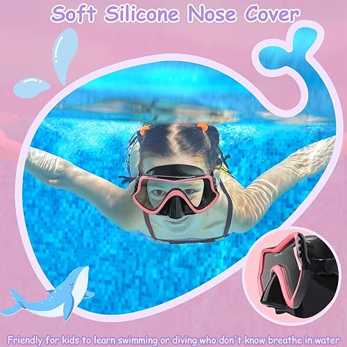 Miniatura 4 de Gafas de natación para niños con cubierta de nariz para jóvenes de 8 a 15 años, antivaho HD Visión Gafas de piscina gafas de natación de agua Rosa y