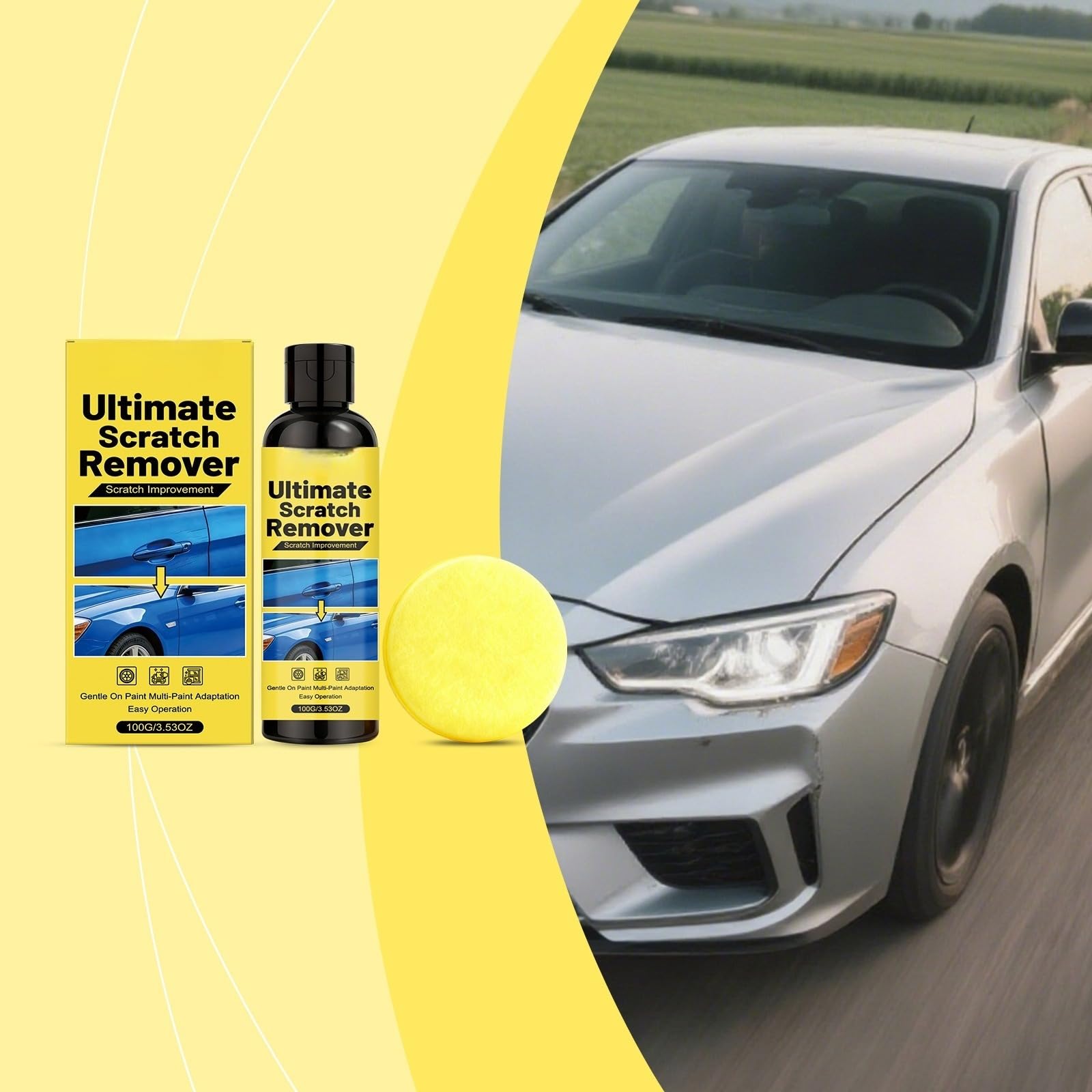 Efface Rayure Voiture Polish Voiture Rayure avec Éponges, Anti Rayure Voi-ture Carrosserie, Efface Rayure Voi-ture pour Rayures Légères, Car Scratch Remover pour Toutes Peinture