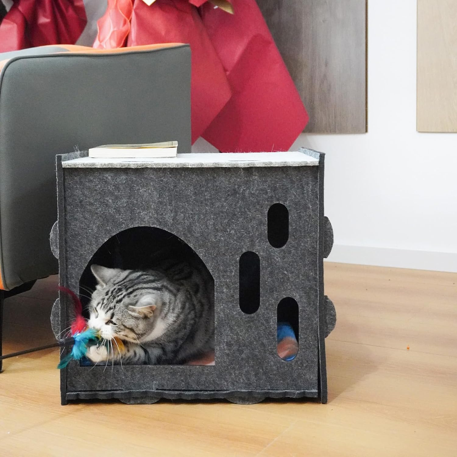 review Felt Cat Beds for Indoor Cats - Large Cat Cave for Pet Cat House, Removable Cat Hideaway,15.7x14x13 inches