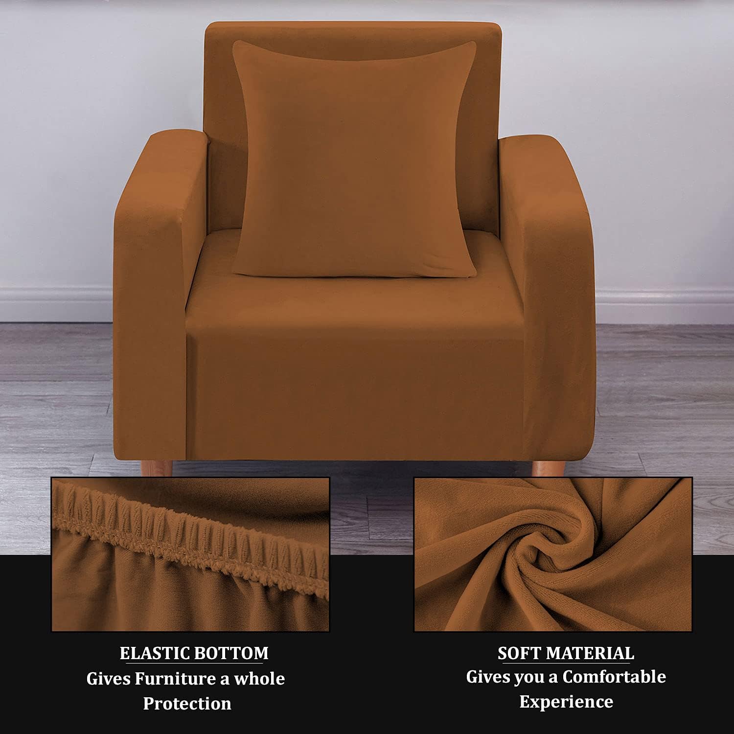 WedDecor Thick Velvet Sofa Cover 1 Seater Crushed Couch Slipcover, Super Stretch - Image 3
