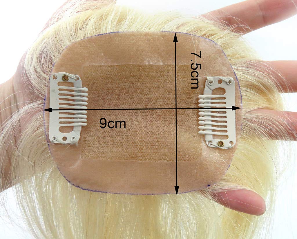 RemeeHi Remy Human Hair Hand Made Clip in Topper Middle Part Straight Hair Closure Invisiable Hiarpieces 10 inch 613# Light Blonde
