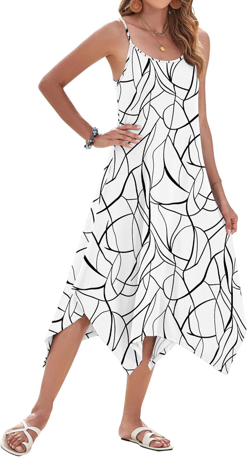 AUSELILY Women's Summer Dresses 2026 Casual Sleeveless Spaghetti Strap Sundress Asymmetrical Midi Dress with Pockets - Image 4