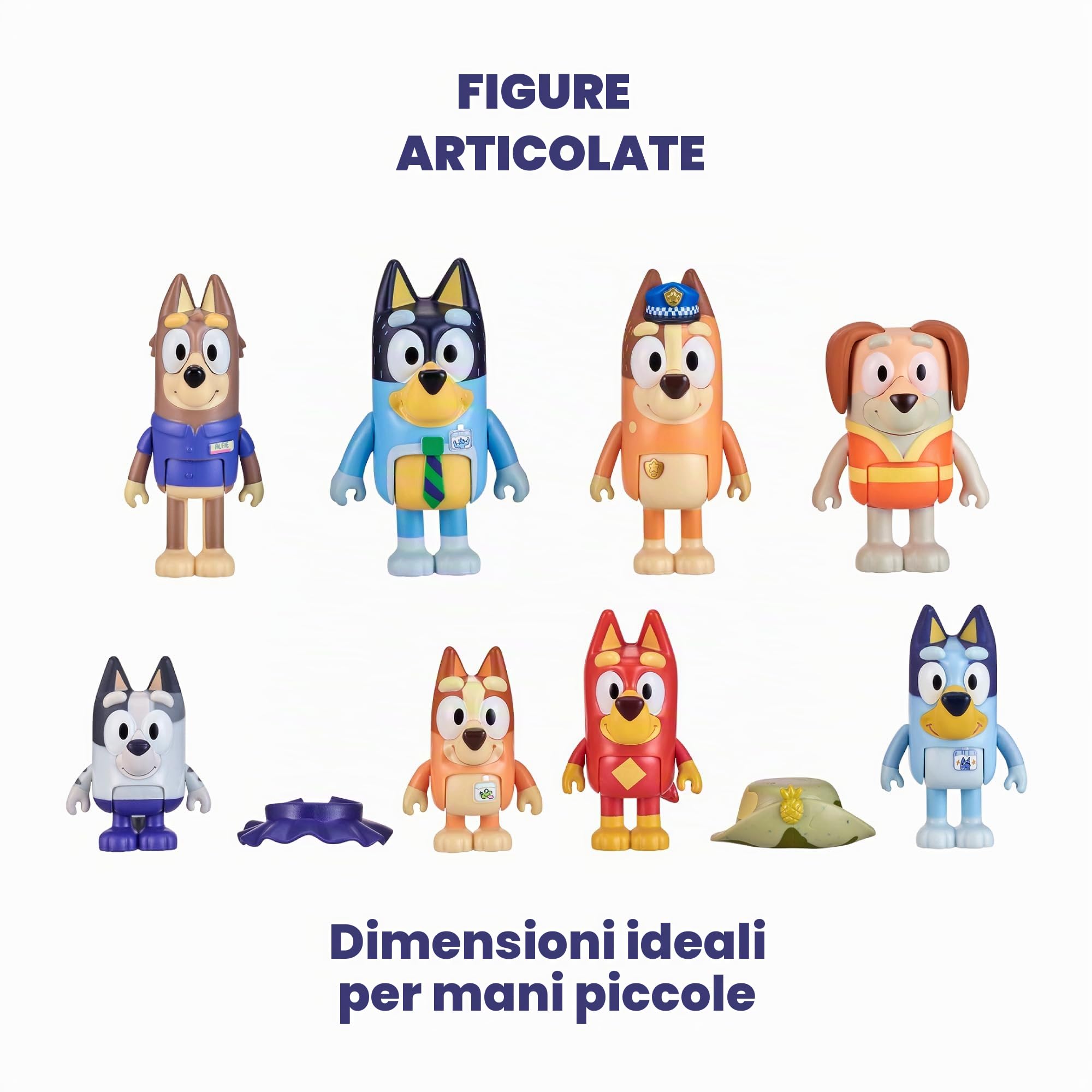 Bluey - Confezione da 8 figure avventura, statuette articolate Amici preparati a IR di avventura, bambole della serie per bambini, Aumenta la tua collezione con questo pacchetto, famoso (BLY73000)