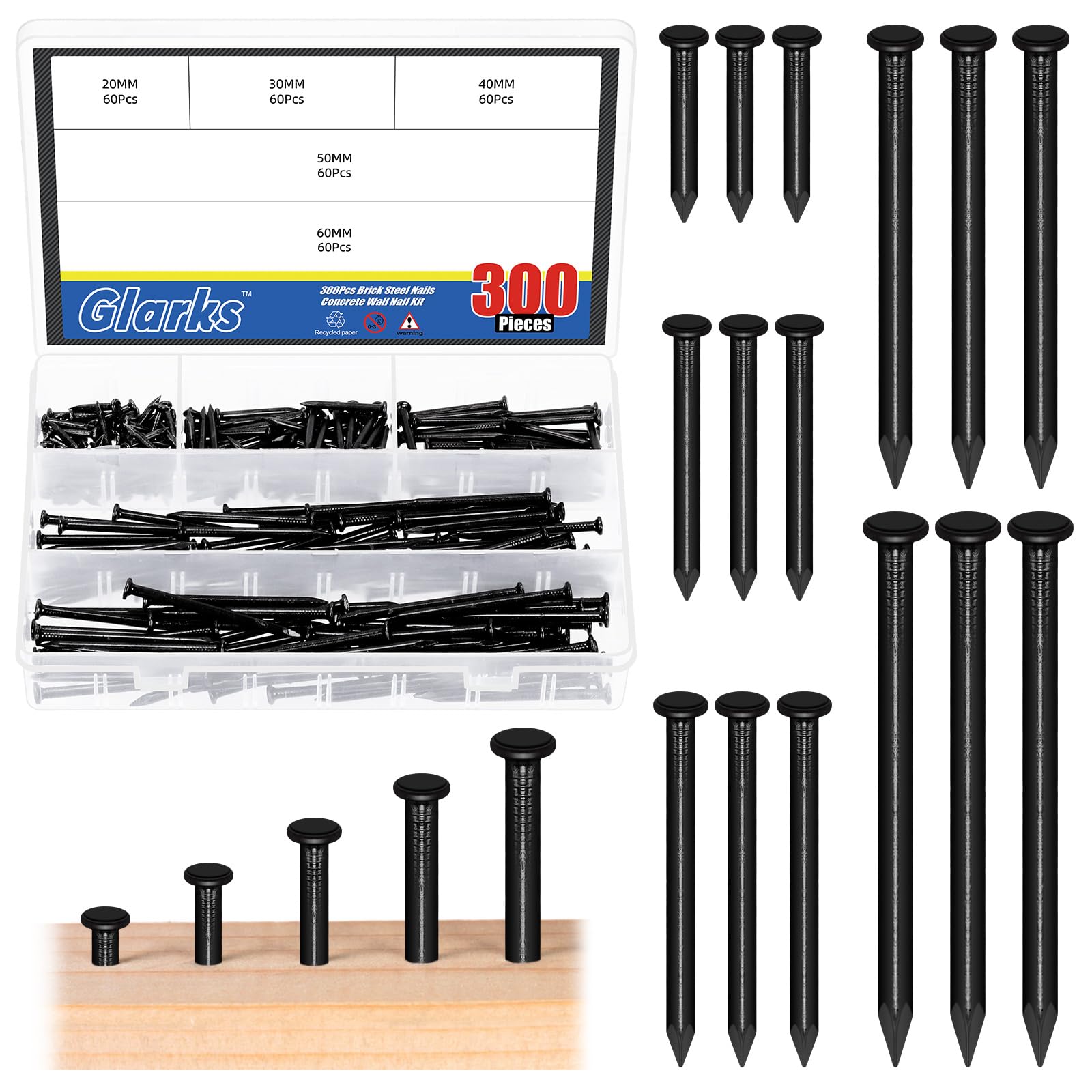 300pcs Masonry Nails - Steel Hardware Nails for Wood, Drywall & More -10 300pcs Masonry Nails - Steel Hardware Nails for Wood, Drywall & More -10
