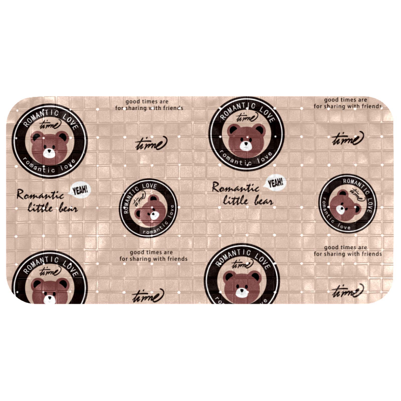 Tapis de bain ovale Bennigiry motif ours et fleurs pour la douche des enfants 68x37 cm