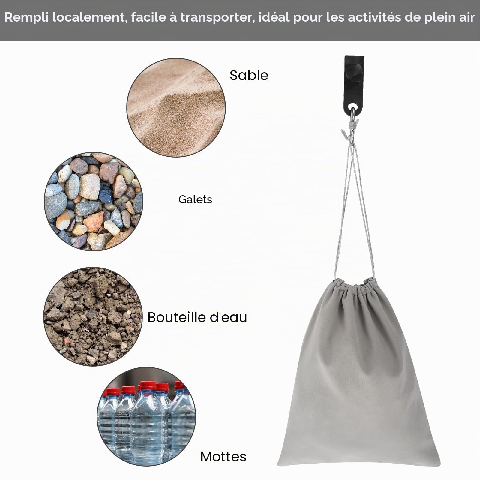 Lot de 10 sacs de lestage portables pour tonnelle, 20 x 25 cm, sacs de lestage en toile avec 12 mousquetons et clips