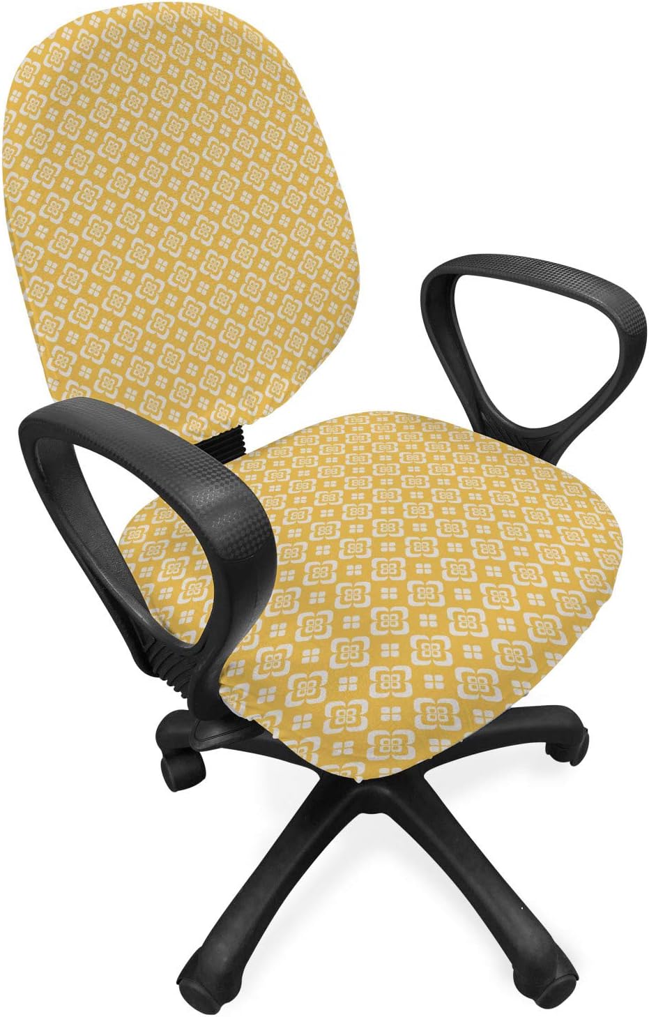 Ambesonne Vintage Yellow Office Chair Slipcover, Traditional Floral Motifs Medieval Abstract Botany Themed Antique Design, Protective Stretch Decorative Fabric Cover, Standard Size, Marigold White