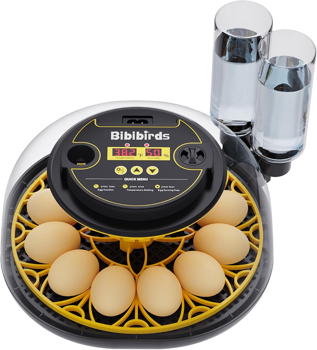 Incubadoras para huevos para incubar con giro automático de huevos y pantalla de humedad Control de temperatura Llenado automático de agua Vela para huevos Eclosión de 12 huevos Pollito Codorniz Pato Pavo Ganso Loro Huevos de pájaro