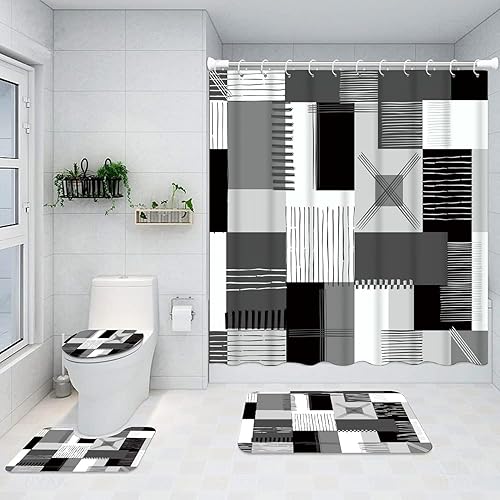 Juego de cortinas de ducha azules, cortinas de ducha y alfombras modernas, accesorios de decoración de baño para el hogar, cortinas de ducha grises